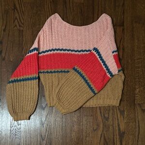 Billabong Pink and Red Striped Sweater